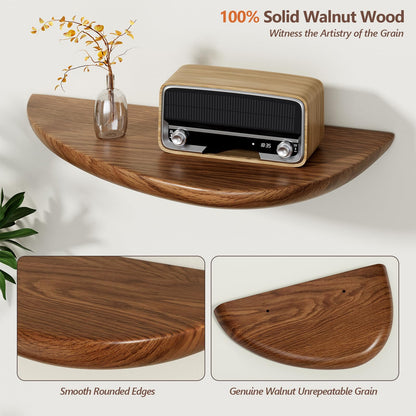 Sueuapp Solid Walnut Floating Shelves for Wall 15.7 Inch Set of 2, Live Edge Wall Mounted Shelf,Rustic Farmhouse Wooden Floating Shelf,Wood Wall Shelves for Bathroom Living Room,Bedroom,Kitchen