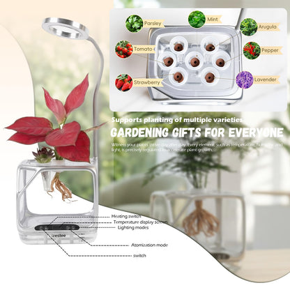 Misting Hydroponic Growing System Kit, Smart Aeroponics Indoor Herb Gardening Planter Root View,Air Humidifier&Auto Light-3 Mist Modes,Temperature Control for Growing Vegetables/Flowers/Pods/Fruits