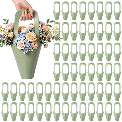 Kolldenn 60 Pack Sage Green Kraft Paper Flower Bouquet Wrapping Paper Gift Bags with Handle Flower Gift Bags for Graduation, Wedding, Birthday, Thanksgiving, Party Favors