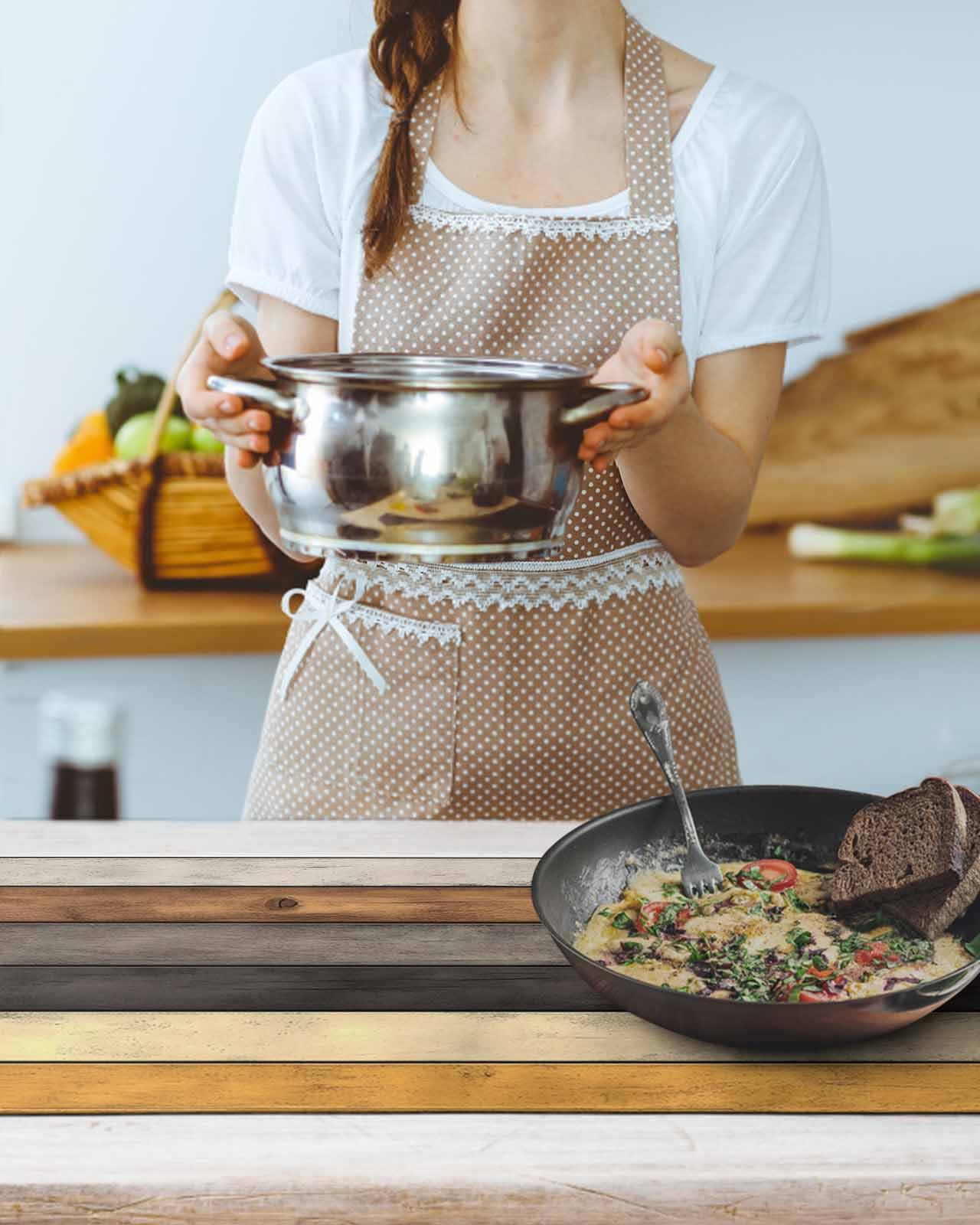 Brown Yellow Black Wood Grain Heat Insulation Trivet & Table Runner Farmhouse Wooden Board Strip Hot Dishes Mat Table Protector Hot Pots Pans Pads Waterproof Placemats for Countertops 40x12 Inch