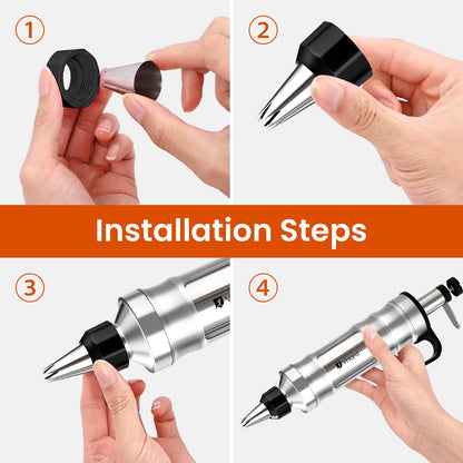Dessert Decorating Syringe Set Icing Piping Kit Frosting Piping Kit Stainless Steels Cake Decorating Kit with 10 food grade stainless steel piping tips & 50 Disposable Piping Bags Black