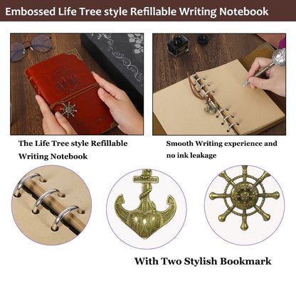 TIANREN Quill Pen and Ink Set,Feather Dip Pen,Antique Calligraphy Pen with 5 Replaceable Nibs,Wax Seal Stamp kit,Wax Beads & Leather Writing Notebook Christmas gift for Men&Women(Green)