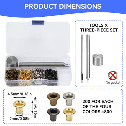Mini Grommets, 2mm Plated Copper Metal Grommet Kit Eyelet Washers Fastener Set with Plastic Storage Box for Clothes Shoes Bag Paper Leather Crafts DIY Projects