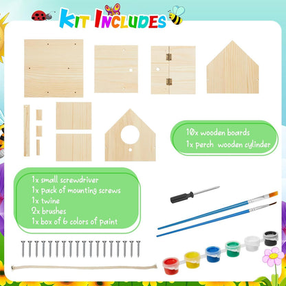 Liliful 36 Sets Wooden DIY Birdhouse Kit, Unfinished Bird Houses with Paints and Paintbrushes, Bird Feeder Craft Arts for Kids Ages 4-8, 8-12, Classroom Activity and Adults Wooden Craft Gifts