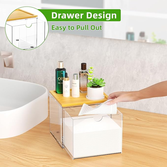 VITVITI Drawer Disposable Face Towel Holder Box, Acrylic Facial Towel Container