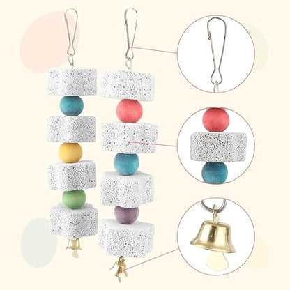 Hypeety Colorful Parrot Calcium Teeth Mouth Molar Grinding Stone Parakeet Parrot Budgie Cockatiel Cage Toy Hammock Swing Toy Hanging Toy Parrot Chewing Toy (2pcs)