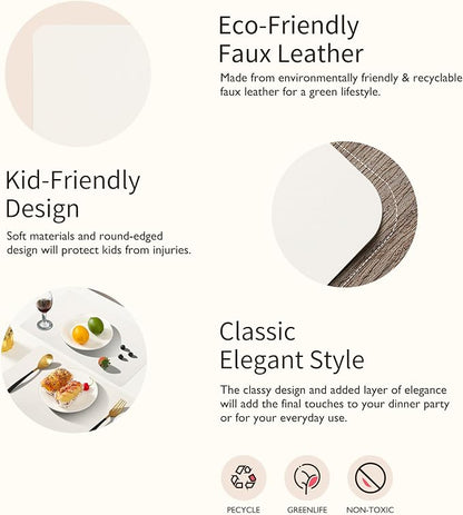 Maxpearl Faux Leather Placemats Set of 8 - Waterproof - Wipe Clean - Heat Resistant - Non Slip Dining Table Place Mats, Suitable for Indoor & Outdoor Use, 17’’x12’’, Ivory White