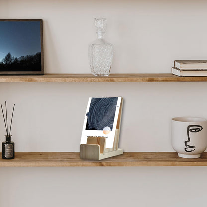 Monciysn 2 Pack 4 Tier Wood Brochure Display Stand, Flyer Display Holder Pamphlet Postcard Magazine Organizer Countertop Display Stand