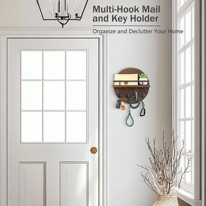 dreampossible Key Holder Wall Mount - 10.2 Inch Decorative Key Rack and Mail Organizer with 8 Key Hooks - Wooden Key Hanger with Shelf for Wall and Home Decor