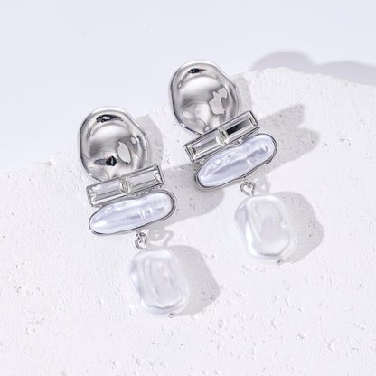 DONABUS Statement Pearl Dangle Earrings,large Pearls Vacation Earrings with Crystal,Party Jewelry Gift for Women (Silver tone)