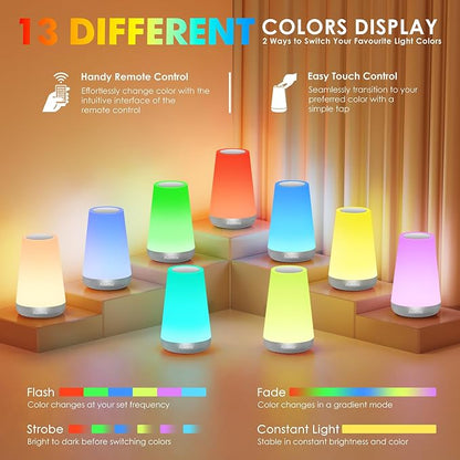 Auxmir Rechargeable LED Night Light, Touch & Remote Control Bedside Lamp with 13 Colors, 5 Brightness Levels, Portable Table Lamp for Kids Baby Nursery, Bedroom, Bathroom, Camping, Silver