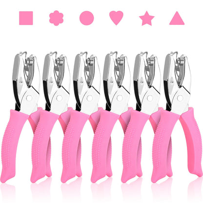 MAPVOLUT 6-Pack Craft Hole Punchers Set - 1/4 Inch Hole Punch for Paper, Binder & Scrapbooking | Circle, Heart, Star, Triangle Shapes | Soft-Grip Handles, Auto Paper Chip Collector, Lightweight