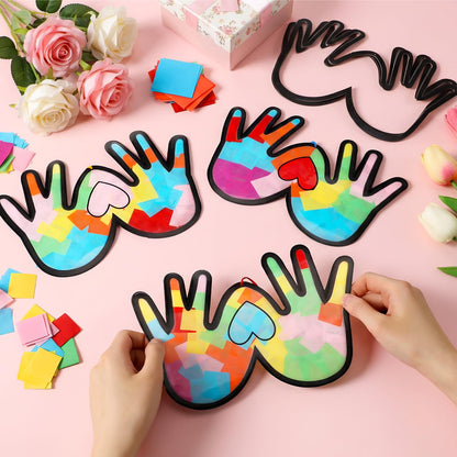 Yaomiao 30 Set Mother's Day Suncatcher Crafts, DIY Heart Handprint Stained Glass Style Gift Kit for Mother's Day Party Supplies, Family Activity, Suitable for Home, Window, Door Decorations