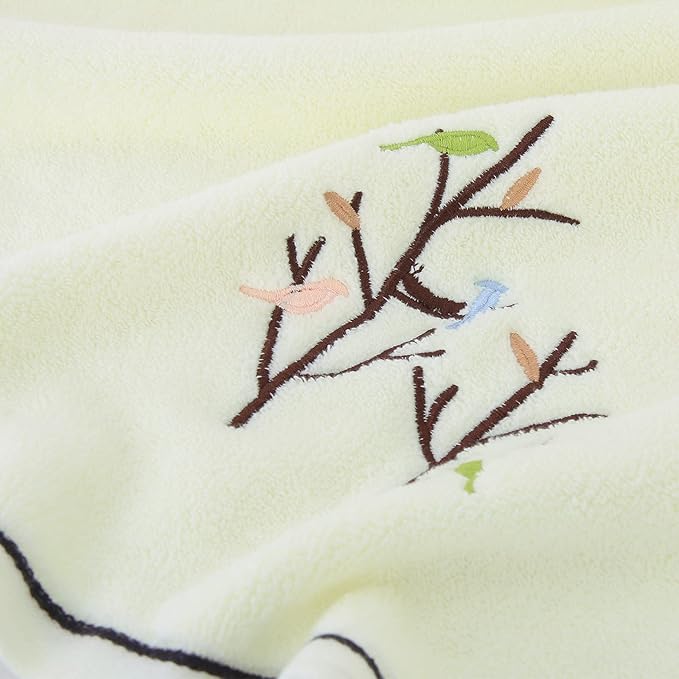 Pidada Hand Towels Set of 2 Embroidered Bird Tree Pattern 100% Cotton Absorbent