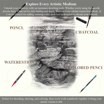 SuFly Sketch Pad and Pencil Set for Kids Ages 8-12 | Complete Sketch Set with 9x12 Sketchpad, Watercolor Postcards & Pencils (Graphite and Charcoal), Sketch Pads for Drawing for Adults & Art Supplies.