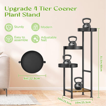 Oppro Plant Stand Set of 2, Tiered Metal Wood Corner Planter Stands Flower Shelf for Indoor Outdoor Plants