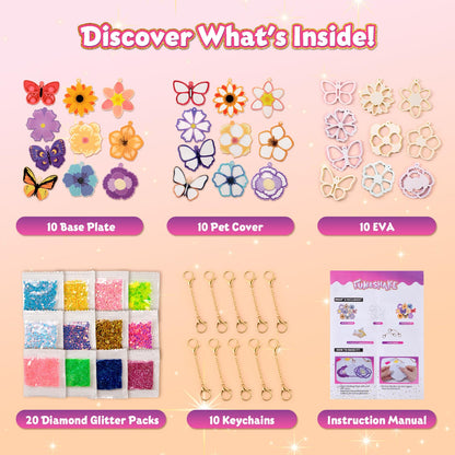 Shake-its Glitter Craft Kits, DIY Art Kit for Kids - Fun Shake Art Supplies, Creative Arts and Crafts Activity Gifts for Girls & Boys Ages 4 5 6 7 8 9 (Flowers & Butterflies)