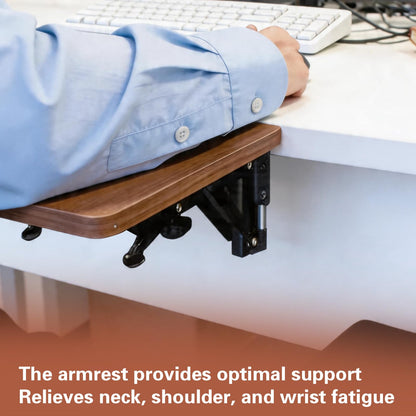 Ergonomic Desk Extender Tray, 9.8" x 6.9" Computer Elbow Arm Rest for Desk, 90° Foldable Table Mount Mouse Support, Clamp On Keyboard Tray for Office and Home Use, Walnut