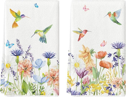 Artoid Mode Anemone Flower Hummingbird Kitchen Towels Dish Towels, 18x26 Inch