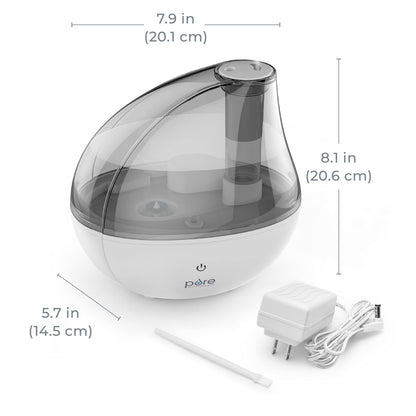 Pure Enrichment MistAire Silver Ultrasonic Cool Mist Humidifier for Bedroom, Office, Nursery & Indoor Plants - Lasts Up to 25 Hours, Whisper-Quiet Operation, Optional Night Light, & Auto Shut-Off