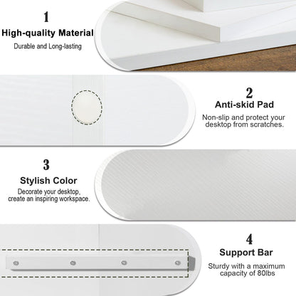 TEAMIX 2 Tier White Wooden Laptop Stand and 2 Pack White Monitor Stand Riser for Computer Desk Home Office Organization.
