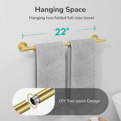 USHOWER Light Gold Towel Bar, 22-Inch Towel Racks for Bathroom Wall-Mounted, SUS304 Stainless Steel Towel Rod (Total Length 24-Inch)