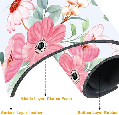 2 Pack Watercolor Floral Sink Faucet Absorbing Mat White Pink Flowers Super