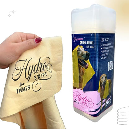 HydroSwipe for Dogs - Chamois Cloth for Drying Pets - Super Absorbent, Soft, and Large Towel 24" x 32" - Odor Resistant, Reusable, and Dries Stiff to Stay Fresh