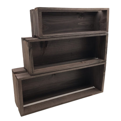 3 Pack Wood Craft Crate Caddy Set | Nesting, wood crates for display, wooden boxes for crafts, decorative wooden crate, Wood box storage crate, centerpieces for Home, bathroom and much more (Brown)