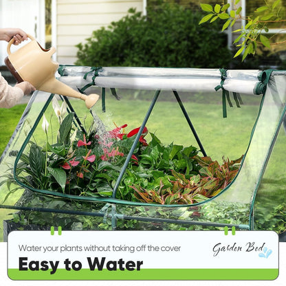 Quictent Raised Garden Bed Galvanized Raised Beds for Gardening Vegetables with Cover 4x3x2 ft Tall Metal Planter Box Outdoor Use (Clear)