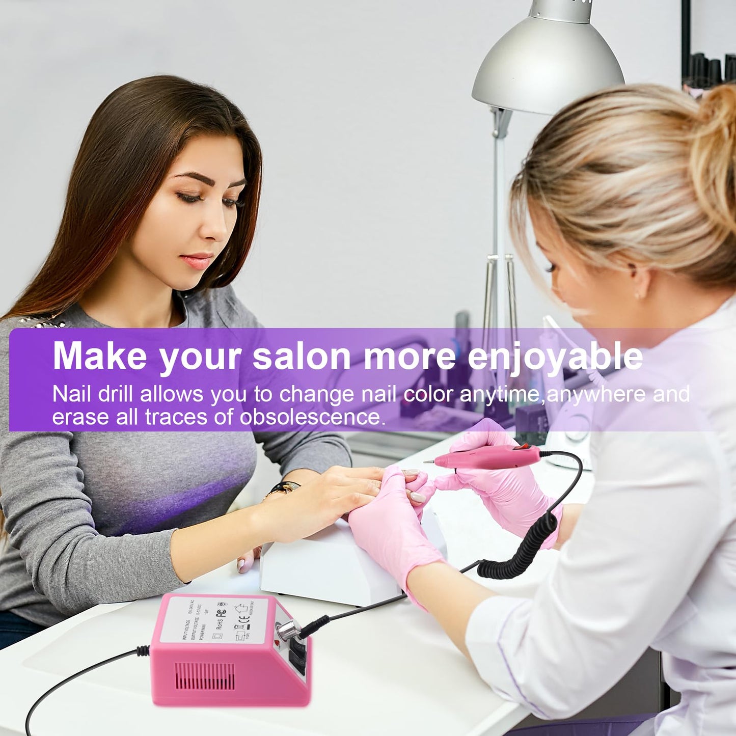 LAVAED Professional Nail Drill Electric Nail File Kit, Nail Filer Electric with 156pcs Sanding Bands and Nail Dril Bits for Acrylic, Gel Nail Manicure and Pedicure, Pink