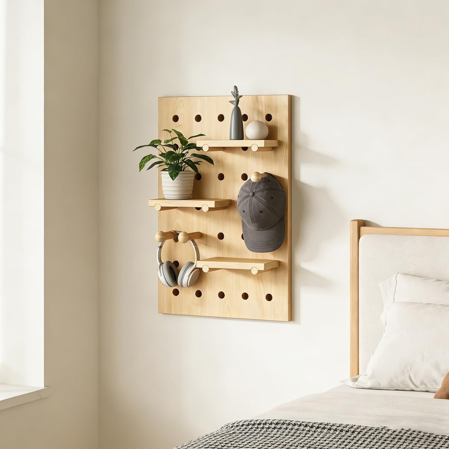 HJZALMI Wood Pegboard Wall Organizer, 40x60cm/15.7"x23.6", Beige