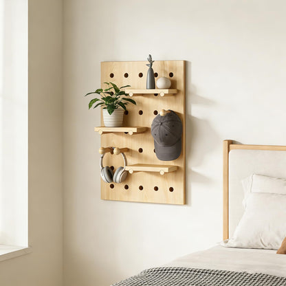 HJZALMI Wood Pegboard Wall Organizer, 40x60cm/15.7"x23.6", Beige