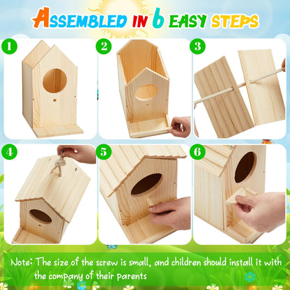 Liliful 2 Pack Wooden Birdhouse Kit for Kids and Adults, DIY Painting Set & Real Outdoor Birdhouse, Durable Craft for Garden, Classroom, Birthday Gifts Ages 3-5 4-8 8-12
