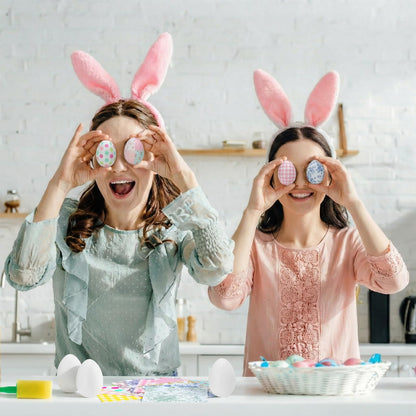 Gemscream 82 Pcs DIY Easter Unfinished Egg Decoupage Craft Include 24 White Eggs 50 Decoupage Napkins 5 Glues 3 Sponge Brushes Easter Decorations Party Favors for Craft Activities Family Party