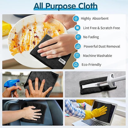 FIXSMITH Black Microfiber Cleaning Cloth -Pack of 24, Highly Absorbent Cleaning