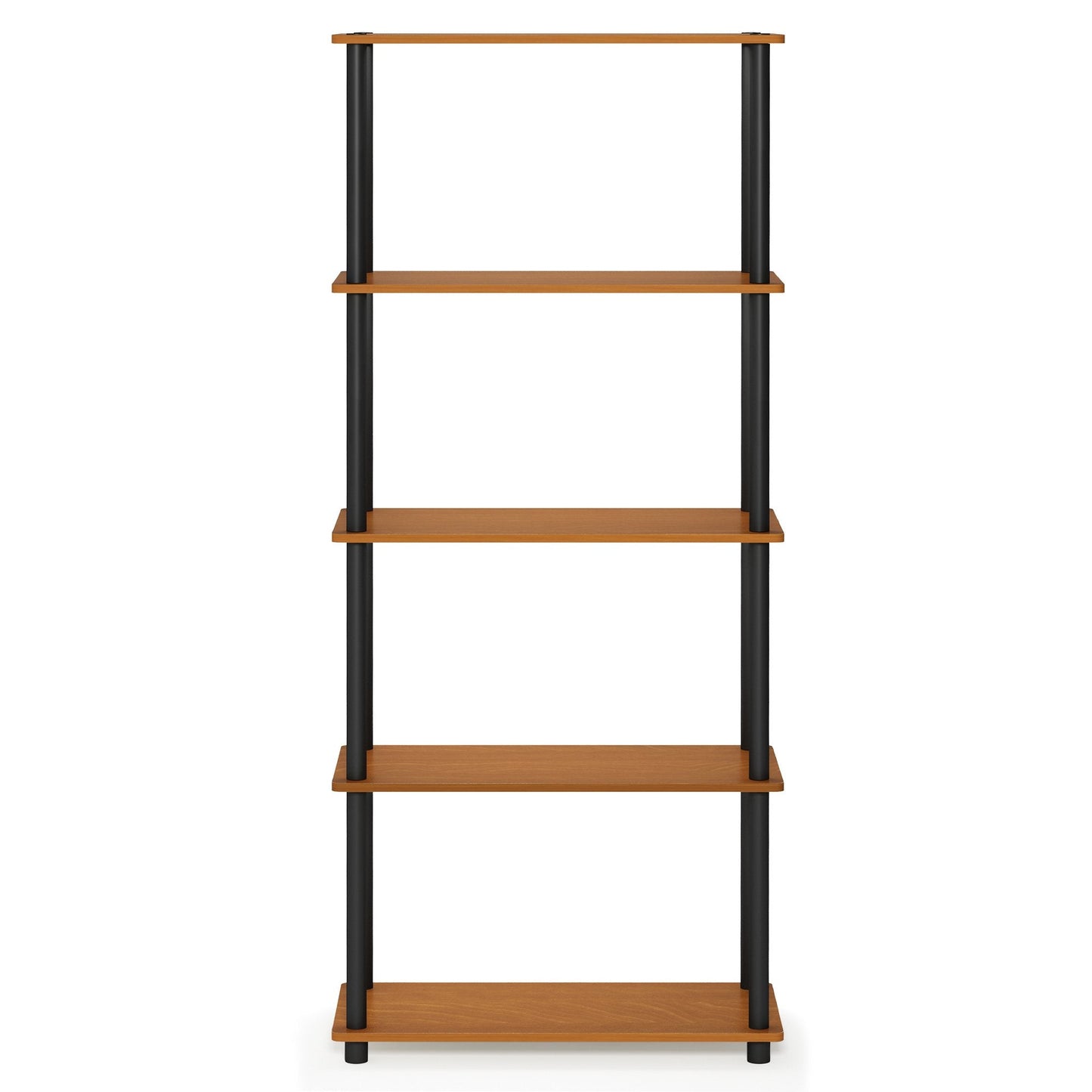 Furinno TURN-N-TUBE Storage Shelves, 5-Tier Book Shelf, Corner Shelf, Toolless Open Shelves, for Organization and Storage, Living Room, Garage, Home Office, Light Cherry