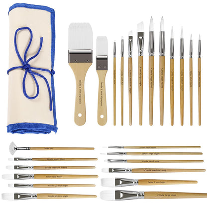 CONDA 11 Piece Stainless Steel Wood Handle Spatula Palette Knife and CONDA Paint Brushes Set of 24