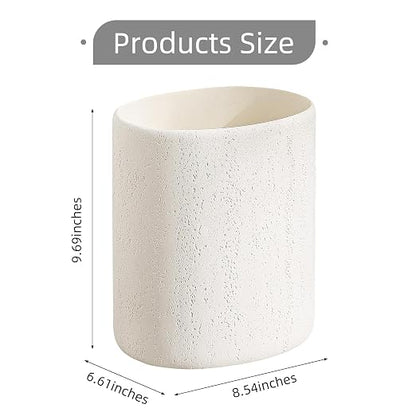 Trash Can, 1.6 Gallon Small Bathroom Trash Can, Simple Oval Stone Look Garbage Bin, Decorative Waste Basket for Kitchen Office, Home Decor, Bedroom, Living Room Ivory White