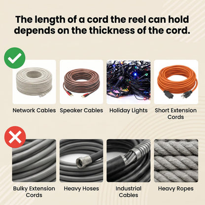 Hacaroa Cord Storage Reel with Center Spin Handle, Plastic Extension Cord Winder Manual Cable Holder Organizer Tangle-free for RVs, Network Cables, Pet Leashes, Black