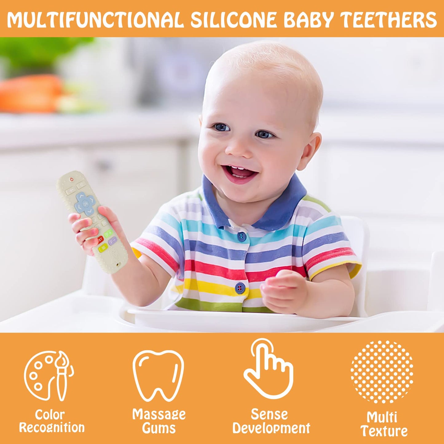 Teething Toys(2 Pack), Tinabless Baby Teether Toy Chew Toy for Babies 3-24 Months TV Remote Control Shape Teething Relief Baby Toys for Infants
