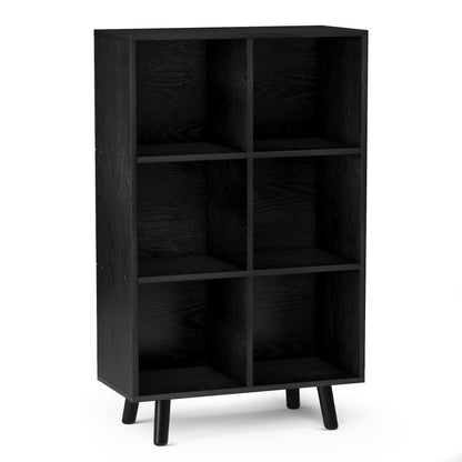 ELYUP 6-Cube Open Shelf Bookcase - 3-Tier Wooden Floor-Standing Bookshelf with Legs and Backpanel, Ideal for 11-inch Fabric Storage Bins and Miscellaneous Organizer, Black