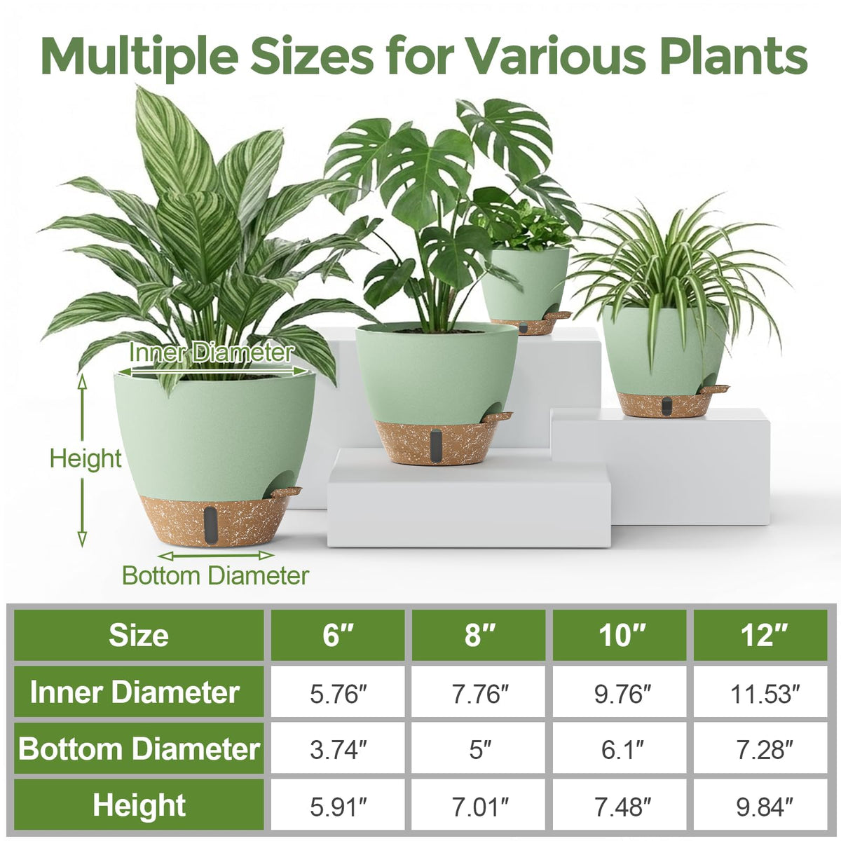 LifeNest Plant Pots, 12" 10" 6" 8" Inch Self Watering Pots with Water Level Indicator, Set of 5 Flower Pots Indoor with Drainage Holes, Modern Planters for Indoor Outdoor Plants, Room & Office Décor
