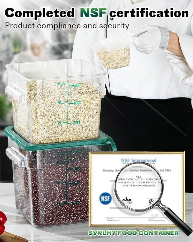 12QT NSF Food Storage Containers: 2 PCS Commercial Clear Square Food Storage