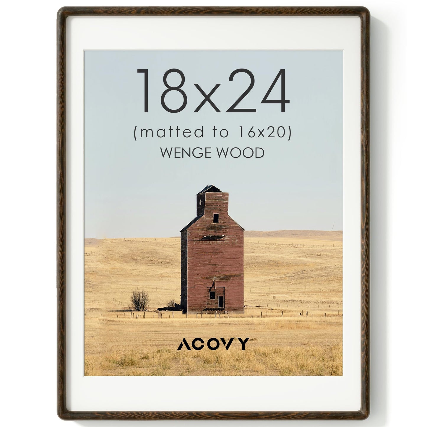 Acovy 18x24 Picture Frame, Natural Solid Wenge Wood Photo Frame with HD Tempered Glass, Rounded Corner Wooden Frame 18 x 24 Matted to 16x20, Gallery Wall Frames for Art, Wall or Tabletop Display