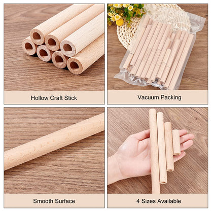 OLYCRAFT 38pcs Hollow Wooden Rods 5/10/15/20cm Beech Wooden Dowel Rods Unfinished Natural Wood Craft Dowel Rods Hardwood Sticks for DIY Projects Crafting Grain Baskets Making - Hole 8mm