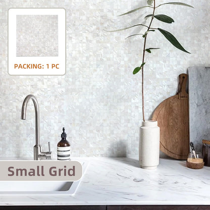 Yew & Tulip Mother of Pearl Peel and Stick Tile Backsplash for Kitchen, 12” x 12” Small Grid Seamless Adhesive Mosaic Wall Tile (Ivory White Mini, 1 Sheets)