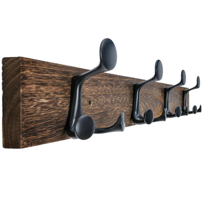 WEBI Coat Rack Wall Mount,24" Solid Wood Coat Hooks Wall Mounted Coat Hanger,16" Hole to Hole,Heavy Duty Hook Rack Rail,4 Triple Hooks for Hanging Coats,Jacket,Clothes,Hat,Backpack,Weathered Brown