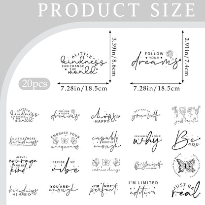 Motivational DTF Transfers Ready to Press - 20 Sheets Positive Quotes Iron on Transfers for T-Shirt Inspirational Iron on Decals Patches DIY Heat Vinyl Stickers for Clothing Pillow Hat Hoodie Bagpack
