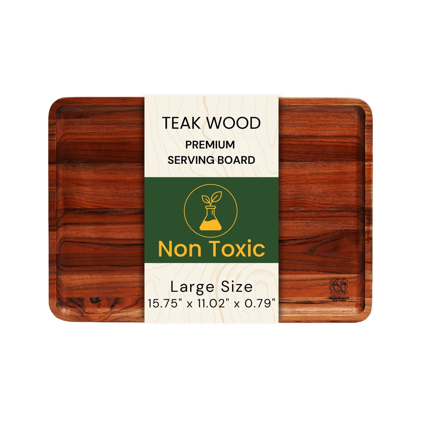 Premium Natural Teak Wood Medium Rectangular Serving Tray – Solid Wooden Display & Drink Tray 15.75 x 11.02 x 0.79 Inch with Raised Rim – Coffee, Wine, Food & Entertaining Tray for Kitchen & Home